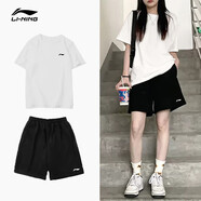 李寧速干運動(dòng)套裝女款夏季冰絲T恤短袖短褲大碼寬松休閑女士上衣服飾 白色-速干-斜插口袋 L /175（女生建議拍小一碼）