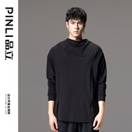 品立（PINLI）T恤男長袖秋季新款男裝潮牌寬松男士休閑打底上衣 黑色 M 170