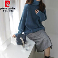皮爾卡丹（pierre cardin）2024年新款重磅歐美高領(lǐng)羊絨衫女加厚毛衣寬松套頭慵懶風(fēng)針織打底 霧藍(lán) S