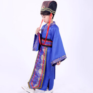 勤思路兒童三國(guó)演義演出服春秋漢服男童話劇古裝唐裝服裝諸葛亮曹操魯肅 藍(lán)色套裝（帶帽子） 150cm
