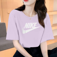 耐克（NIKE）短袖女裝夏季新款潮流休閑半袖上衣舒適圓領(lǐng)針織透氣運動(dòng)T恤 DX7907-545/淺紫 S
