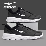 鴻星爾克（ERKE）男鞋運動鞋夏季新款皮面防水軟底休閑鞋黑色爸爸鞋透氣跑步鞋子男 正白/正黑【皮面防水】 39