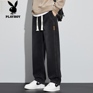 花花公子牛仔褲男秋冬季寬松直筒復古闊腿韓版休閑男褲美式工裝長(cháng)褲子男款 8055黑灰色 4XL 【38-39碼-體重180-195斤】