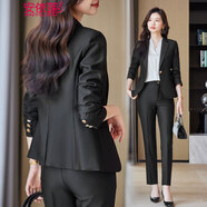 安依蓮職業(yè)裝女裝套裝秋冬季氣質(zhì)小西裝白領(lǐng)商務(wù)正裝售樓部經(jīng)理藝考西服 8226黑色西裝+褲子 3XL
