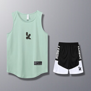 BROTHERS TOGETHER休閑男女款速干籃球衣服短褲運動(dòng)夏季坎肩背心兩件套裝 870淡綠新科B+1107黑新科B L(身高181-187CM)