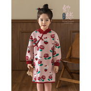 幼悠女童玫瑰花園系列2025冬季H版型毛衣連身裙百褶半裙毛衣套裝 毛衣連衣裙粉紅色（D3925） 120 cm