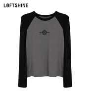 Loftshine昕怡粉絲專享珞炫百搭打底衫長袖T恤74509707 黑拼灰 均碼 s