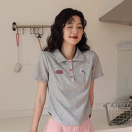 翊尚美短袖t恤女夏季棉質(zhì)短款正肩翻領(lǐng)polo衫女裝新款甜辣風(fēng)修身上衣 8334灰色polo領(lǐng)【棉質(zhì)薄款】 XL 【適合115-125斤】