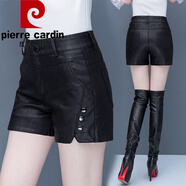 皮爾卡丹（pierre cardin）皮裙褲女秋冬2024新款高腰pu皮裙時尚外穿松緊腰皮短褲a字靴褲裙 99911#黑色 30/2XL