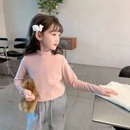 杭赫【2件裝】?jì)和雍竦陆q寶寶高領(lǐng)長(cháng)袖T恤洋氣女童內搭上衣打底衫 粉色小兔【德絨】只有一件 130