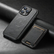 錦灝 適用iPhone16pro max手機(jī)殼15真皮14拉鏈錢包13插卡蘋果12保護(hù)套磁吸支架全包防摔 分體式H17油蠟黑色支持磁吸magsafe 6.1英寸蘋果14 pro
