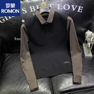羅蒙（ROMON）男士條紋襯衫假兩件毛衣秋季新款時尚潮流寬松型毛背心馬甲針織衫 黑棕色 L [建議110-130斤]