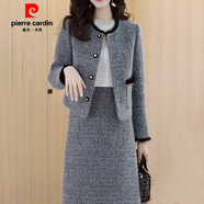 GIOIO兩件裝小香風(fēng)連衣裙女遮肉2025秋冬新品小西裝毛呢外套顯瘦套裝裙 灰色 【外套+連衣裙】 3XL 【建議136-145斤】