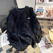 星宿搖（xingsuyao）美式復古流蘇毛衣男寬松慵懶風(fēng)情侶針織衫秋冬季潮牌日系痞帥外套 黑色 2XL