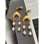 慕絹珍珠麻花項鏈歐美宮廷中古風(fēng)復古氣質(zhì)纏繞多層短款金屬耳環(huán)女 耳環(huán) 銀針 6*1.9cm