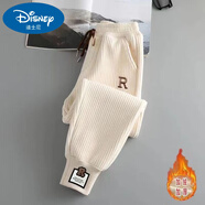 迪士尼兒童休閑褲衛褲純·棉燈芯絨加絨褲子秋冬新款中大童寬松男女寶寶 杏色【加/絨加厚】 110 建議身高100-110cm