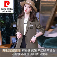 皮爾卡丹（pierre cardin）西裝外套女23春秋新款網(wǎng)紅韓版休閑中長(zhǎng)寬松單排扣免燙外套西服職 深咖啡色好面料 2XL 141-155斤