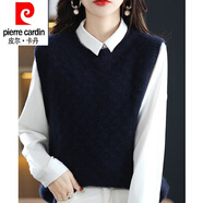 皮爾卡丹（pierre cardin）羊毛衫女馬甲新款背心針織衫無袖坎肩圓領(lǐng)馬夾內(nèi)搭外穿打底衫毛衣 黑色 XL 110-120斤
