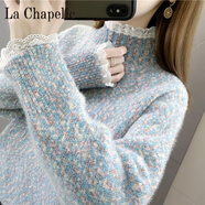 拉夏貝爾（La Chapelle）雪尼爾蕾絲邊半高領(lǐng)女士秋冬時(shí)尚洋氣寬松針織打底衫毛衣 純100自動(dòng)發(fā)熱花紫色 純100自動(dòng)發(fā)熱L 105-115斤
