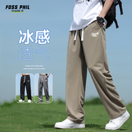 Foss Phil褲子男士春夏季寬松垂感休閑長(zhǎng)褲印花運(yùn)動(dòng)闊腿直筒褲FPK19卡其XL