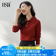 歐莎（OSA）減齡娃娃領(lǐng)套頭針織衫女士初春2025年新款顯瘦外搭上衣 紅色 2XL