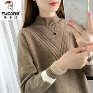 啄木鳥針織衫女加/絨加厚秋冬新款毛衣女半高領(lǐng)寬松外穿加厚內(nèi)搭保暖 駝色【不加/絨】 XL 建議120-130斤穿