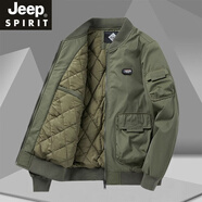JEEP SPIRIT薄棉棉襖男士早春新款棉服加厚飛行員棉衣工裝夾克美式男外套新品 908A-棉服-軍綠 [品牌專柜同款] M 建議105-125斤