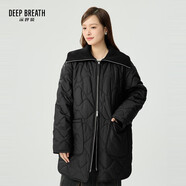 深呼吸DEEP BREATH女裝針織大翻領(lǐng)長(zhǎng)款棉服棉衣外套女A401326 黑 S (2碼)