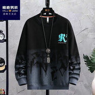 雅鹿男裝青少年男孩13春秋款圓領(lǐng)衛(wèi)衣12-15歲初中學(xué)生長(zhǎng)袖t恤大童男裝衣服 23853黑色單件衛(wèi)衣 M78-95斤左右