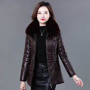 月影披夢羊駝絨海寧皮草大碼皮大衣皮羽絨服女中長款加厚外套仿防真皮皮衣 咖啡色 加厚 (羊駝絨+可拆卸真狐貍毛領(lǐng)) 4XL