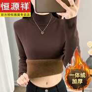 恒源祥冬裝加絨加厚毛衣女士一體絨大碼內搭套頭保暖特厚打底針織衫上衣 咖啡色【半高領(lǐng)款】【加厚】 超 L 【適合105-115斤】