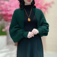 韓版純色2025新款密織開(kāi)衫長(cháng)袖披肩外搭高端女士外套時(shí)尚洋氣 墨綠色華夫格