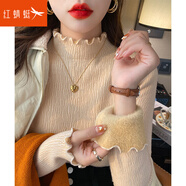 紅蜻蜓打底衫女冬季加絨毛衣女加厚內(nèi)搭女士半高領(lǐng)針織衫女裝上衣 燕麥色長(zhǎng)袖 均碼 （適合80-130斤）
