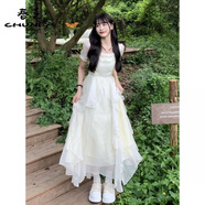 春乏連衣裙女春夏新款法式溫柔風(fēng)穿搭公主裙收腰顯瘦荷葉邊通勤長(cháng)裙子 短Xiu連衣裙 S 75-95斤