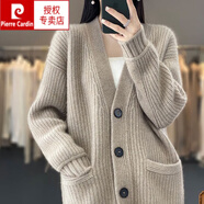 皮爾卡丹（pierre cardin）品牌羊毛開(kāi)衫女2025秋冬新款加厚毛衣寬松中長(cháng)款羊毛針織衫外套 駝色 2XL