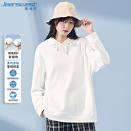 真維斯（JEANSWEST）衛(wèi)衣女連帽2025春夏款寬松顯瘦ins潮長袖帽衫外套純色白色S