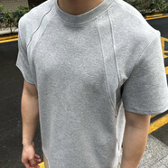 PTAT灰色簡(jiǎn)約小領(lǐng)口短袖T恤男夏季280G重磅修身休閑百搭內搭上衣服男 T128灰色 XL