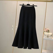 愷吉銳甜美針織半身裙2023魚(yú)尾半裙女神感顯瘦修身包臀半身裙 黑色 加厚 S 建議80斤
