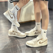 耐克（NIKE）Air Jordan 1 AJ1白棕低幫百搭男女情侶鞋復古防滑耐磨運動(dòng)籃球鞋 HF1567-200男子 42 (265mm)