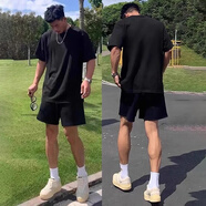 迪伽達(dá)美式休閑短褲男夏季高街百搭寬松純色男士短褲夏季外穿沙灘短褲潮 EHFS-Q106黑色 XL
