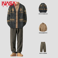 NASA XVVX官方聯(lián)名V領(lǐng)撞色針織開衫毛衣男生春秋季潮流寬松休閑直筒牛仔褲 XZ218-8YM77灰色(單件毛衣) M