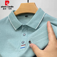 皮爾卡丹（pierre cardin）真口袋短袖t恤男夏季絲光棉有兜帶口袋中老年爸爸裝POLO體恤衫 淺綠色 185/3XL