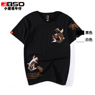 小魔怪BSO男裝涼感短袖t恤夏季新款 刺繡個(gè)性青年時(shí)尚圓領(lǐng)龍紋刺繡T恤男 黑色CJ2EV2012 2XL(160-175斤)