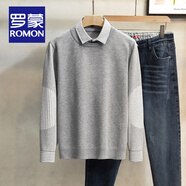 羅蒙（ROMON）輕熟風(fēng)襯衫領(lǐng)毛衣男士秋冬款商務(wù)休閑帥氣假兩件針織衫男內(nèi)搭線衣 【常規(guī)單件裝】灰色 XL碼