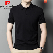 皮爾卡丹（pierre cardin）春秋季短袖羊|毛衫男士翻領(lǐng)羊|毛針織polo|衫中年半袖毛衣男T|恤 黑色 M