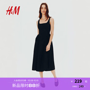H&M女裝背心吊帶連衣裙2025秋季新款后部系帶府綢連身裙1275786 黑色 M 165/96