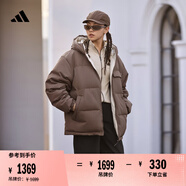 adidas 570蓬雙面穿保暖連帽鴨絨羽絨服男女阿迪達(dá)斯官方輕運(yùn)動(dòng)   巖層深土地棕   L