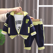 圓圓米米男童秋裝套裝純棉男寶寶嬰兒夏季兩件套1-3歲4小童潮洋氣春秋衣服 BB243222織帶運動三件套藏青色 80