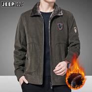 吉普（JEEP）中年棉衣男外套冬季棉服加絨加厚純棉夾克寬松保暖燈芯絨防寒服 21989軍綠色 M-建議90-110斤