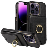 適用iPhone16Pro后蓋手機殼蘋果15錢包iPhone14新款指環(huán)保護皮套 黑色 iphone 16